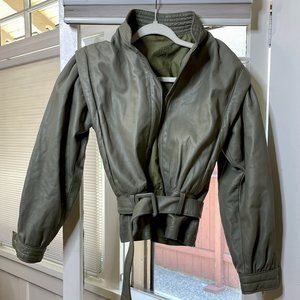 Vintage Munper Green Khaki Oversized Belted Leather Jacket Size 42